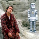 Arthur Dent and Marvin in the TV series, The Hitchhiker's Guide to the Galaxy