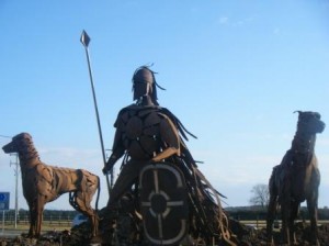 A sculpture of Fionn with his hounds by Lynn Kirkham Greenmantle